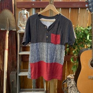 Multi Fabric Pattern Pocket Tee.